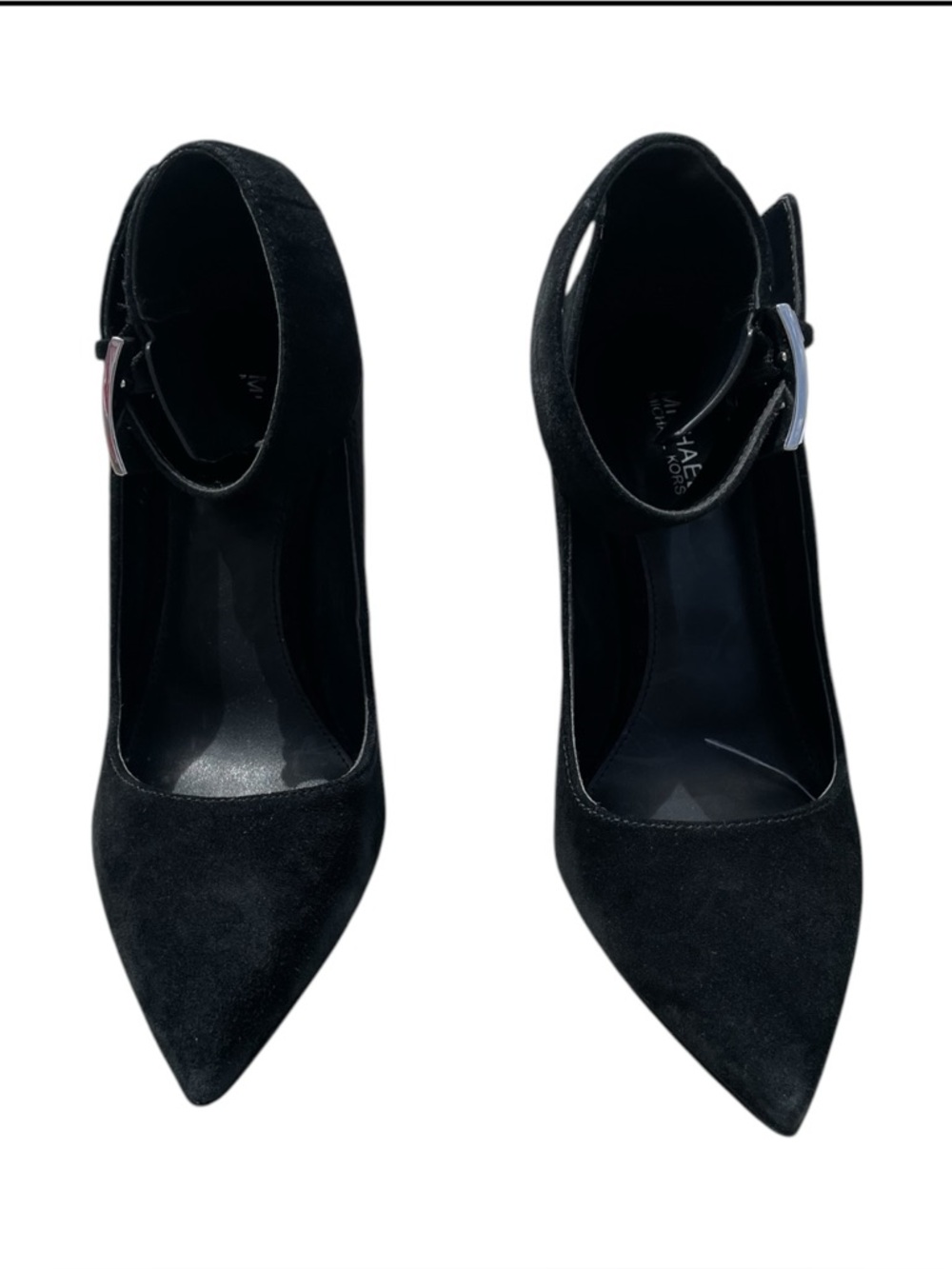 MICHAEL by Michael Kors Black Suede Pointed-Toe Ankle-Strap Heels